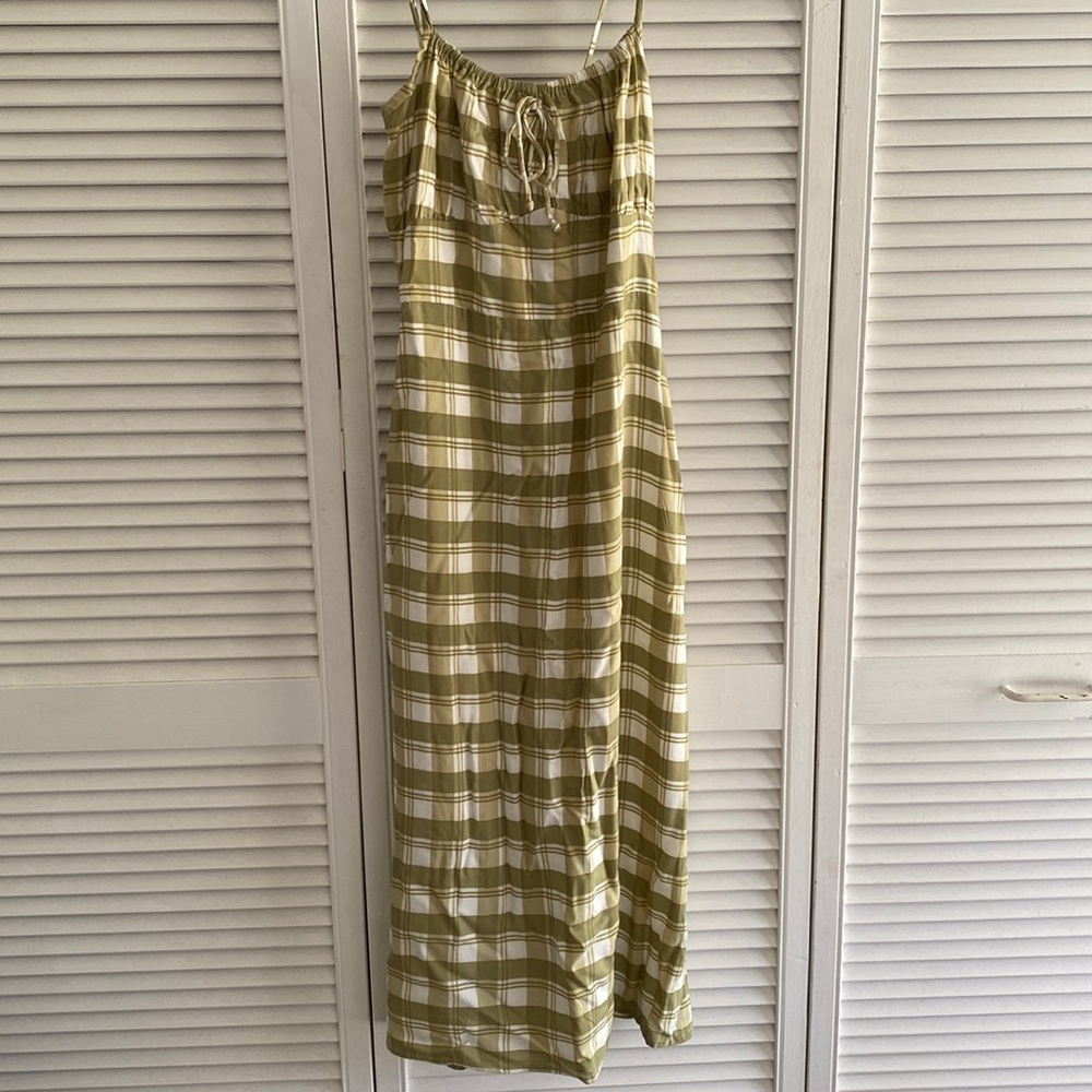 Raven Midi Dress Ligne Check Print Olive - Faithful The Brand